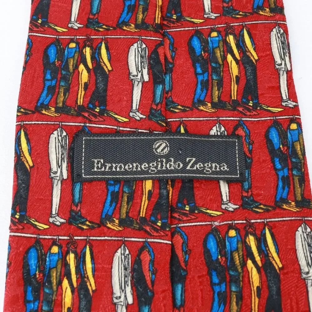 Ermenegildo Zegna Ties Mens Red Silk 60 in Graphic Hanging Suits Wetsuit Flipper